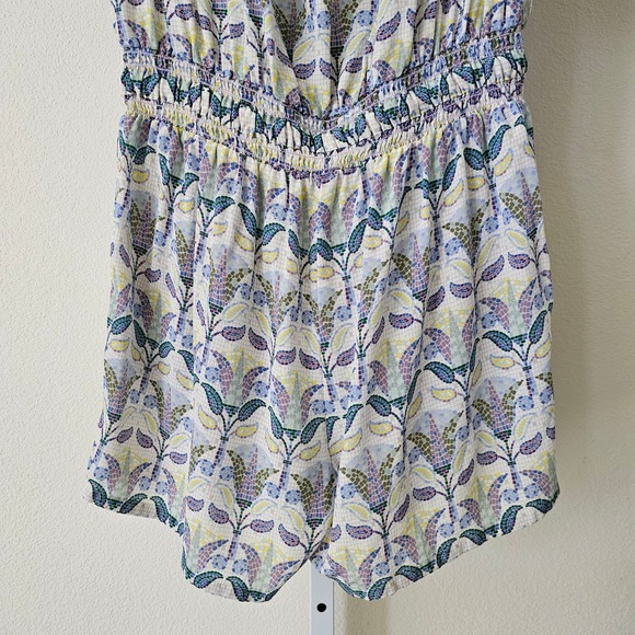 TORY BURCH Silk Mosaic Provence Pompeii Tassels/Smocked Off Shoulder Romper Sz M - Picture 7 of 13